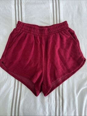 Wine Red Athletic Shorts with Elastic Waistvand